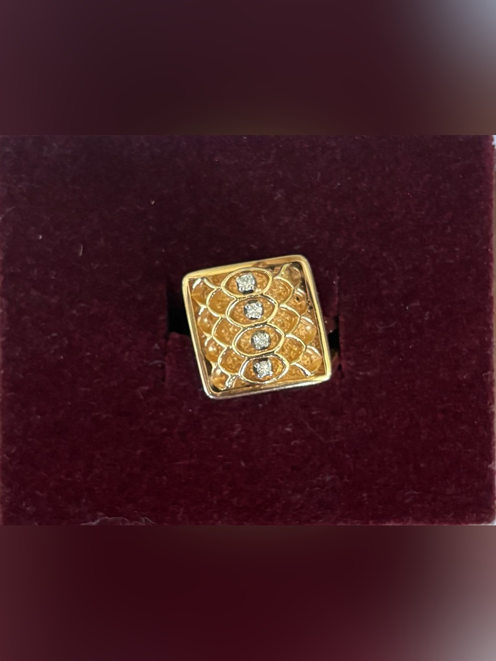 Gold Square Filigree Charm with Diamonds